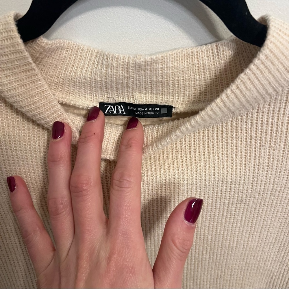 Zara Cream Ribbed Sweater - Picture 3 of 4
